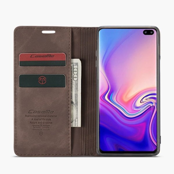 CASEME Samsung Galaxy S10 auto-absorberet læder flip etui - Kaffe Brown
