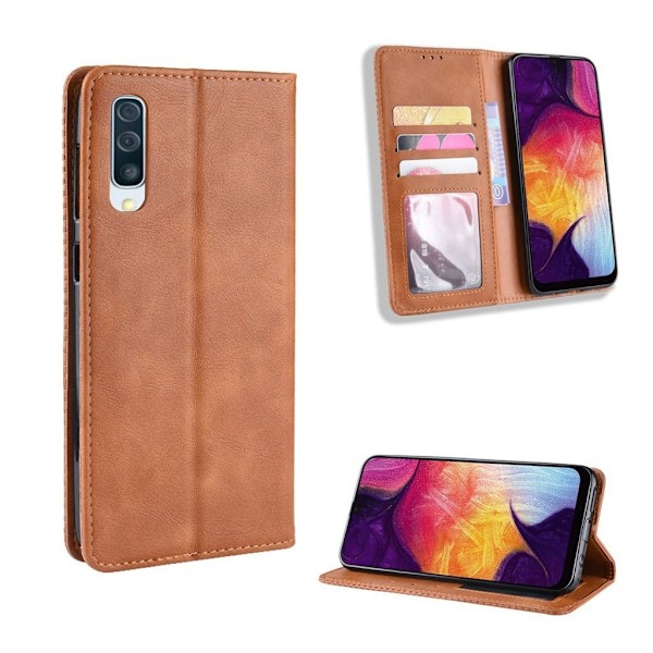 Samsung Galaxy A70 vintage lædercover - brun Brown