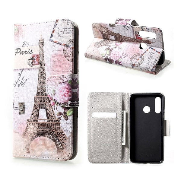 Huawei P30 Lite kuvioitu nahkainen flip suojakotelo - Eiffel Torni Multicolor