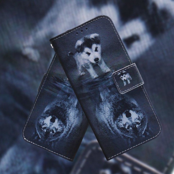 Huawei Y6 2019 mønstret lædercover - hund og refleksion i vand Multicolor