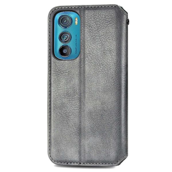 Läder Motorola Edge 30 fodral med romb-design - Silver/Grå Silvergrå
