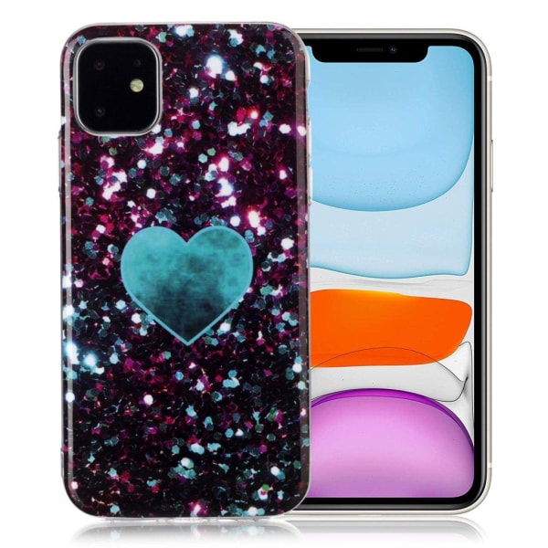 Marmormotiv iPhone 11 skal - Glittrande Blått Hjärta Blå
