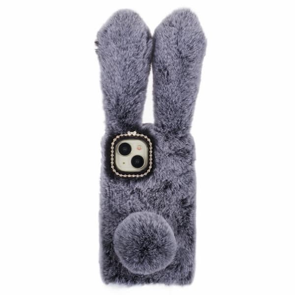 Fluffy Rabbit iPhone 15 skal - Silver/Grå Silvergrå