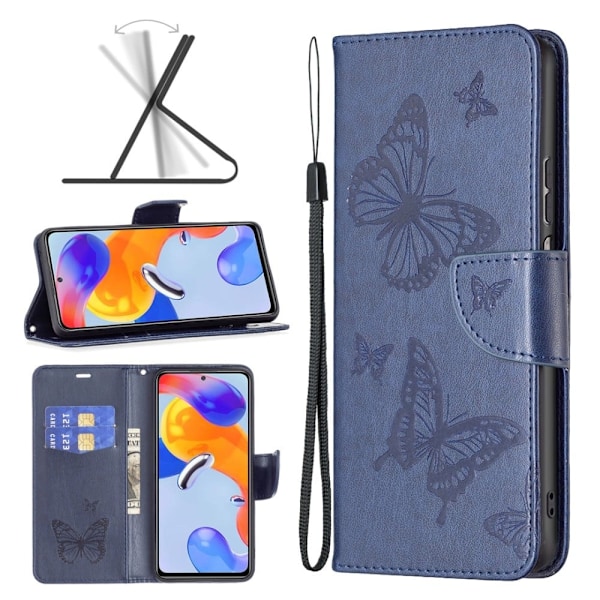 Butterfly Xiaomi Redmi Note 11S 5G / Xiaomi Redmi Note 11 Pro nahkakotelo - Tummansininen Blue
