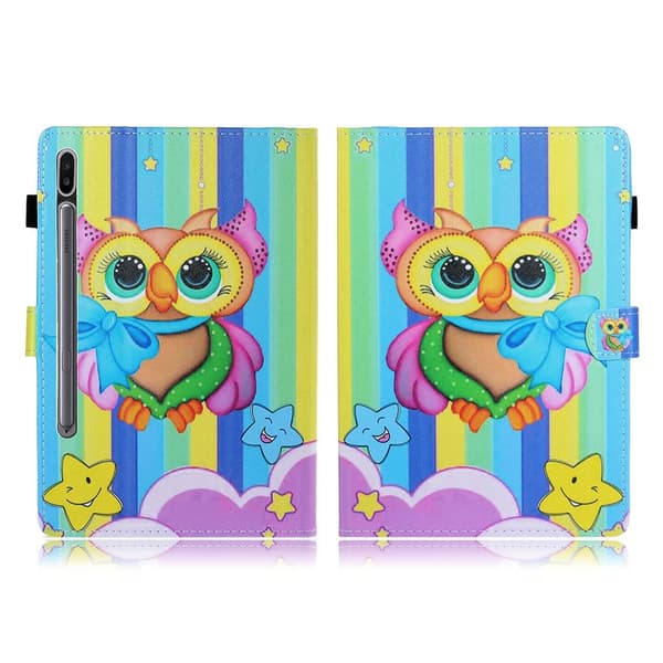 Samsung Galaxy Tab S7 tryckning läder flip fodral - färgglad uggla multifärg