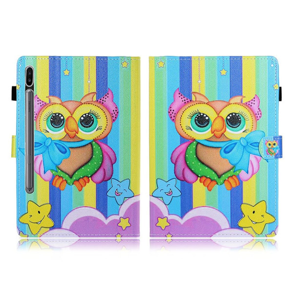 Samsung Galaxy Tab S7 trykning læder flip etui - farverig ugle Multicolor