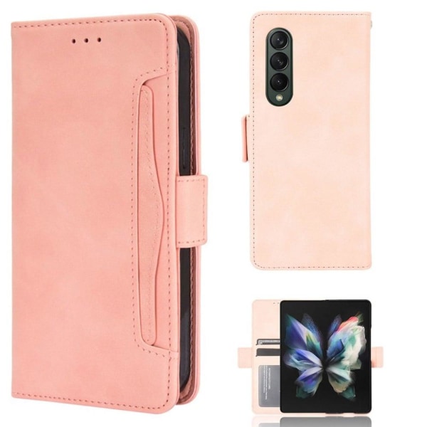 Stilfuldt Læder Etui med Pung til Samsung Galaxy Z Fold3 5G - Ly Pink