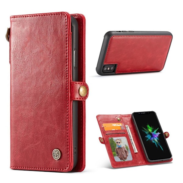 iPhone Xs Max CASEME 2in1 haljais nahkainen lompakko suojakotelo mobiilirannekkeella - Punainen Red