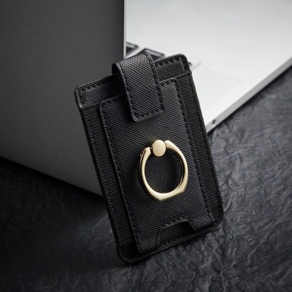 MUXMA Universal leather card holder with ring grip - Black Black