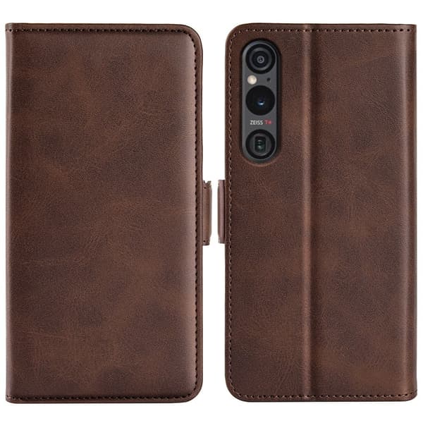 Hållbart konstläder Sony Xperia 1 VI fodral med plånbok - Brun Brun