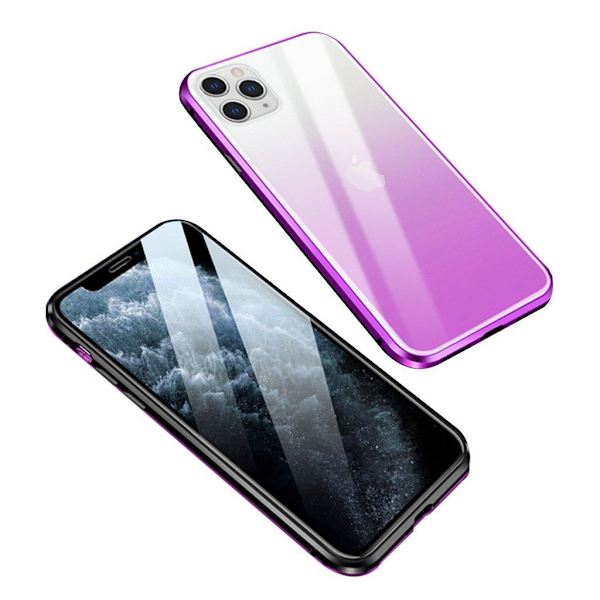 R-JUST RJC-11 Alu/Lasi kotelo - iPhone 11 Pro - Musta + Violetti Purple