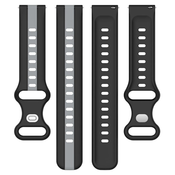 20 mm universel tofarvet silikone-urrem - Sort / Grå Silver grey