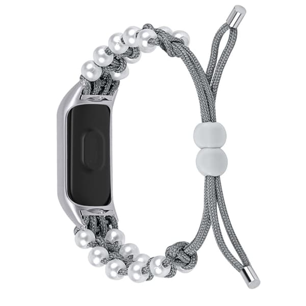 Xiaomi Mi Smart Band 4 / 3 flätat klockarmband med pärldekor - Grå Silvergrå