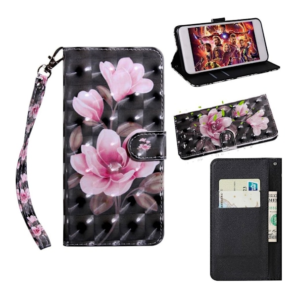 Samsung Galaxy S10 lysspot decorations læder flip etui - Lyserøde Blomster Pink