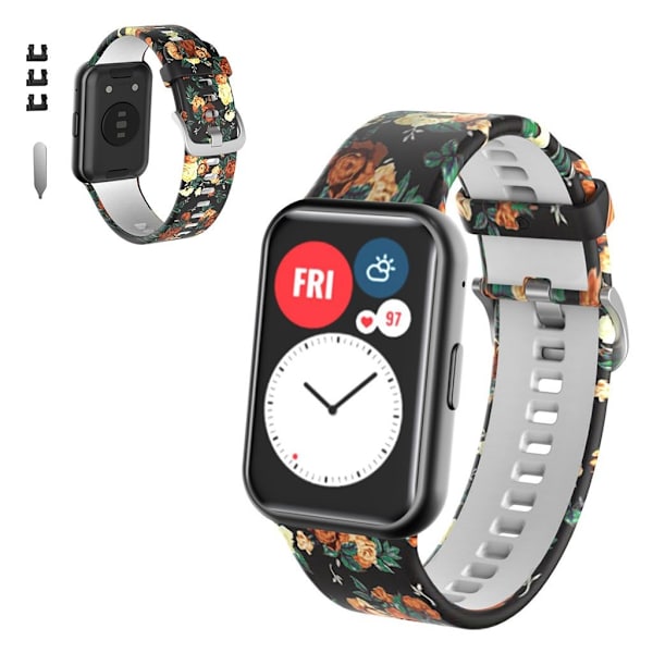 Huawei Watch Fit patterned silicone watch band - Rose multifärg