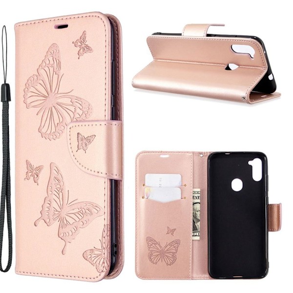 Butterfly läder Samsung Galaxy A11 / Samsung Galaxy M11 fodral - Rosa Rosa