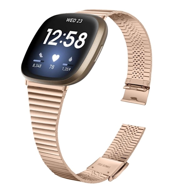 Fitbit Sense / Versa 3 enkelt klockarmband i rostfritt stål med dubbelt spänne - Rosa Guld Rosa