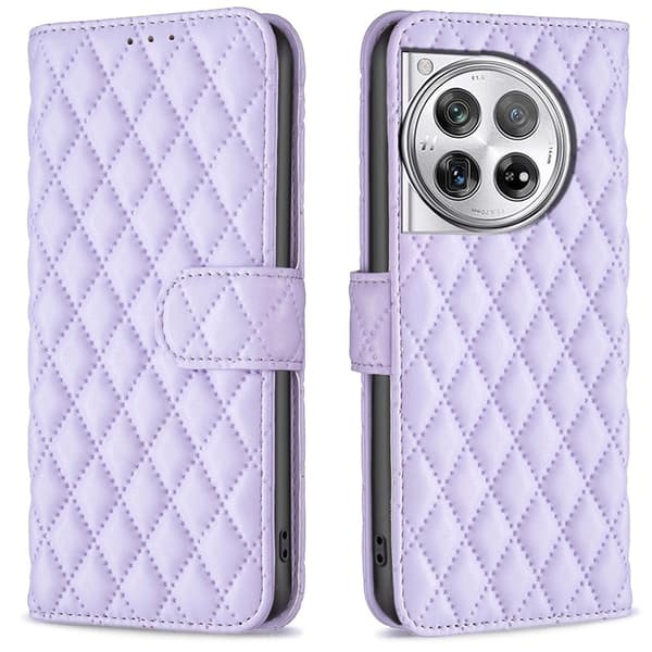 Rombemønster, matt flip-deksel for OnePlus 12R / OnePlus Ace 3 - Lilla Purple