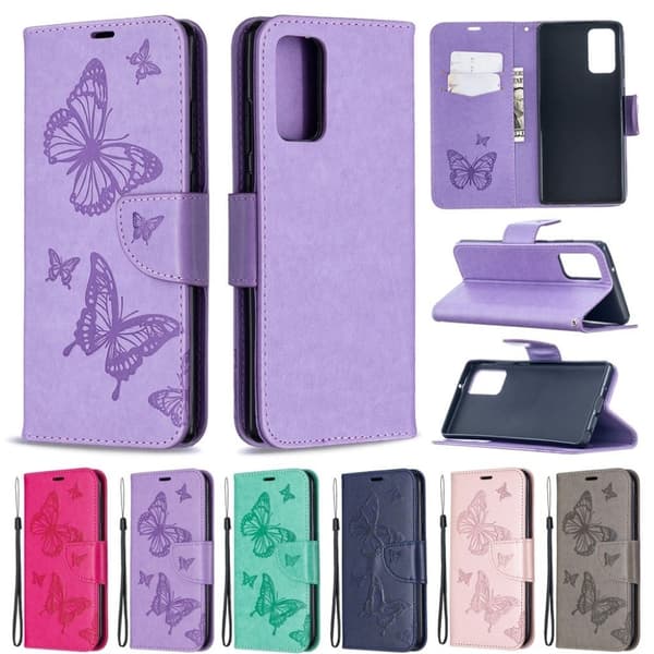 Butterfly Samsung Galaxy Note 20 Flippetui - Lilla Purple