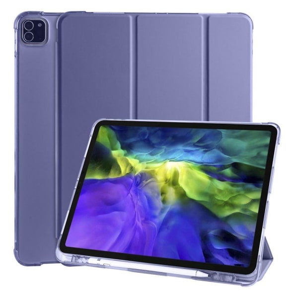 Tri-fold Stand Wake / Sleep Leather Tablet Case Shell med Pen Sl Purple