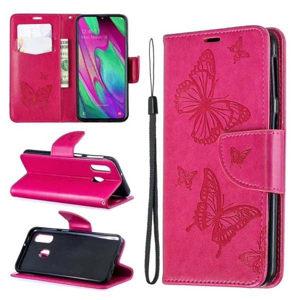 Butterfly läder Samsung Galaxy A40 fodral - Rosa Rosa