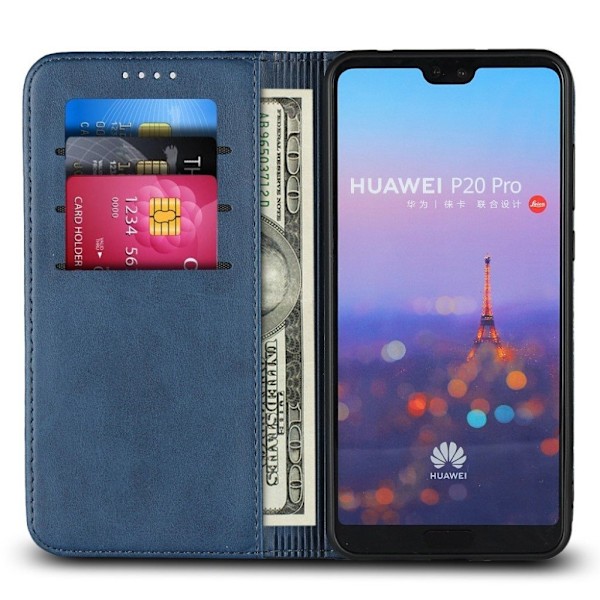 Huawei P20 Pro magnetiskt plånboks fodral av mjukt syntetläder - Blå Blå
