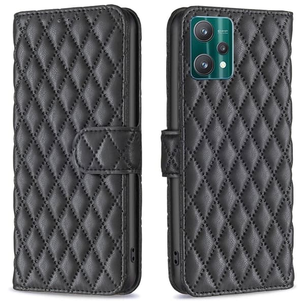 Rhombus mat Realme V25 / Realme 9 Pro flip etui - Sort Black