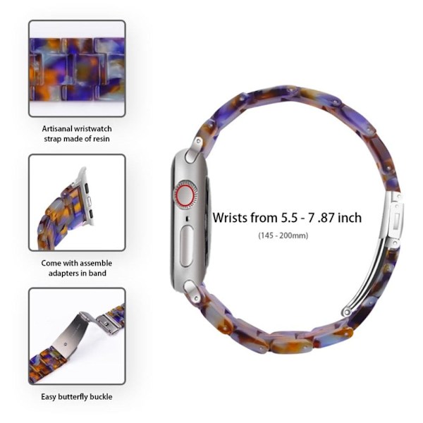 Klockarmband med 3 pärlor i resin och genomskinligt fodral för Apple Watch Series 3/2/1 42mm - Havsblå Blå