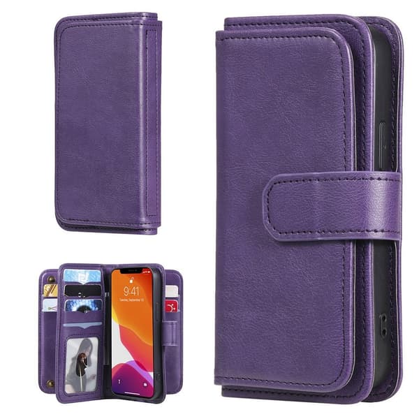 iPhone 13 Mini etui med pung & 10 kortpladser – Lilla Purple