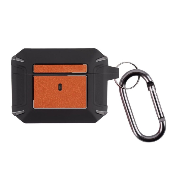 AirPods 3 leather texture case with buckle - Black / Orange Orange