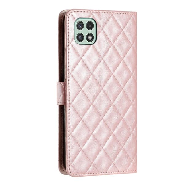 Funktionelt Samsung Galaxy A22 5G rombe etui med pung Pink