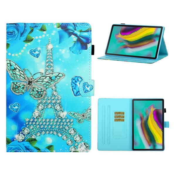Samsung Galaxy Tab S5E kjøle mønster lær flip etui - Tower Blue