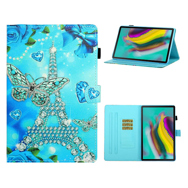 Samsung Galaxy Tab S5e viileä kuvio nahkainen flip case - Torni Blue