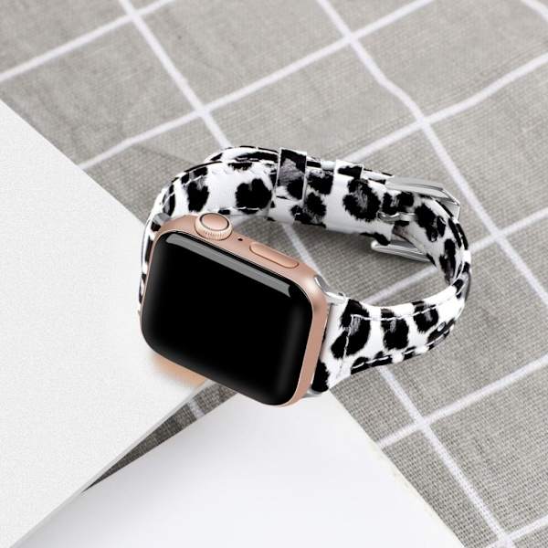 Apple Watch Series 5 40mm leopard ægte læder Urrem - Grå Silver grey