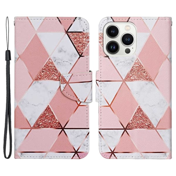 Wonderland iPhone 14 Pro Max Läppäkotelo - Marble Pattern Pink
