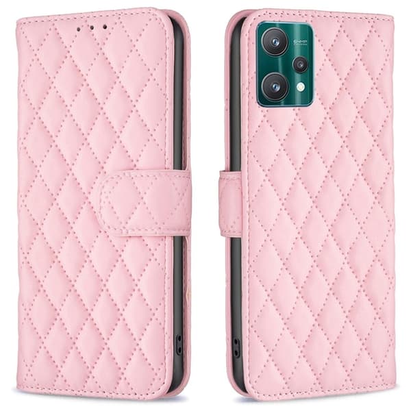 Rombemønster, matt flip-deksel for Realme V25 / Realme 9 Pro - Rosa Pink