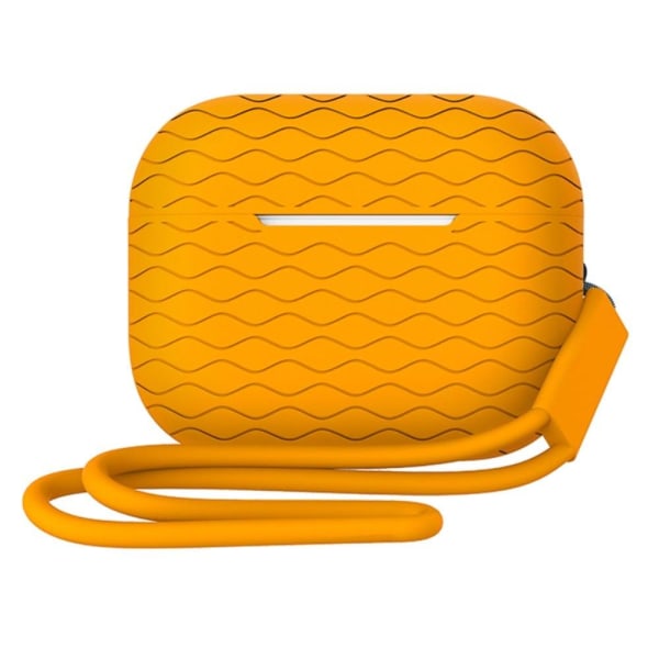 AirPods Pro 2 wave texture silicone case with strap - Orange Orange