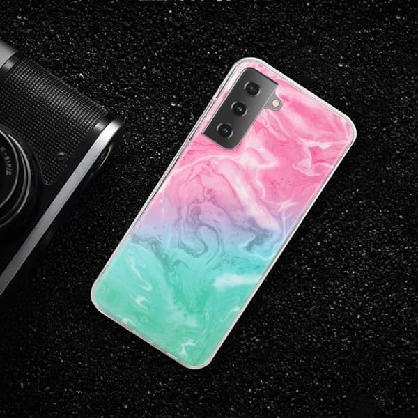 Marble Samsung Galaxy S21 kotelo - vaaleanpunainen / vihreä Multicolor
