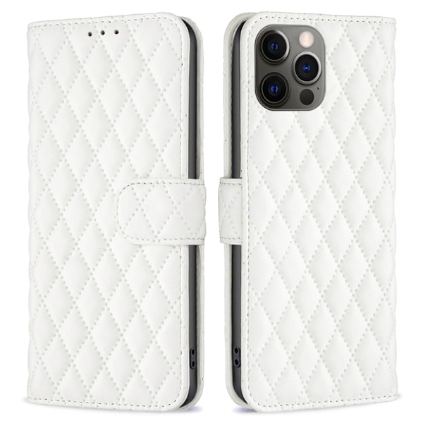 Rombemønster, matt flip-deksel for iPhone 12 Pro / iPhone 12 - Hvit White