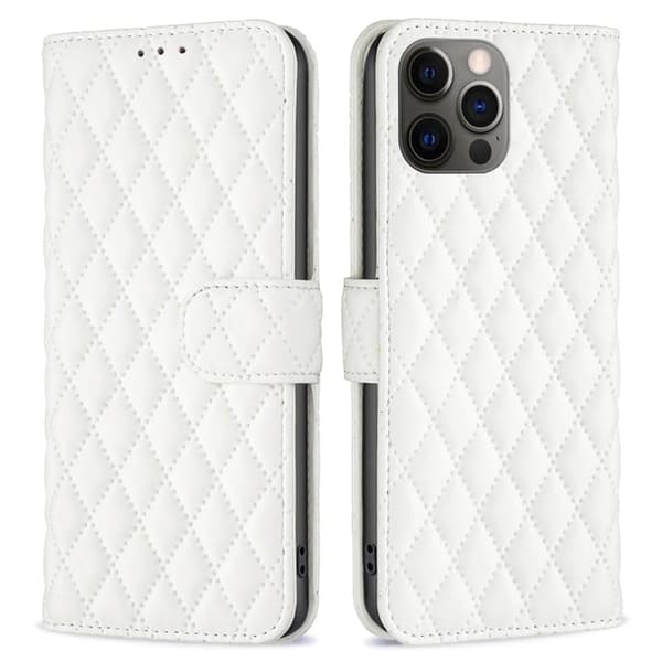 Rombuskuvioinen matta läppäkotelo iPhone 12 Pro / iPhone 12 - Valkoinen White