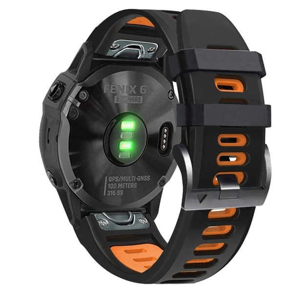 26 mm silikonerem til Garmin- og Coros-ure - Sort / Orange Orange