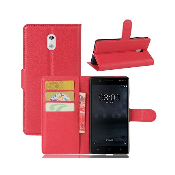 Nokia 3 moderni nahkakotelo - Punainen Red