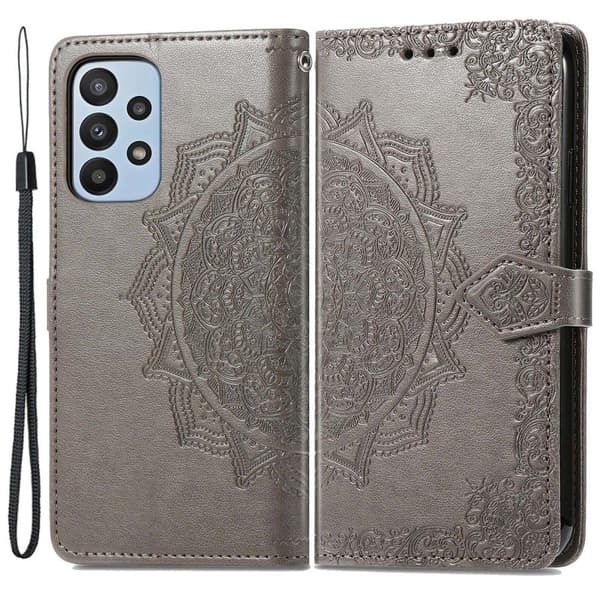Mandala läder Samsung Galaxy A23 fodral - Silver/Grå Silvergrå