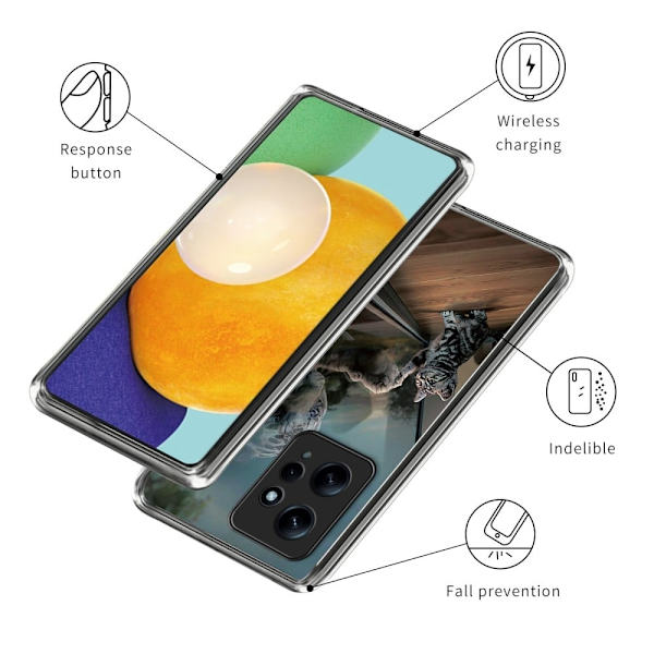 Deco Xiaomi Redmi Note 12 skal - Spegel Katt Silvergrå