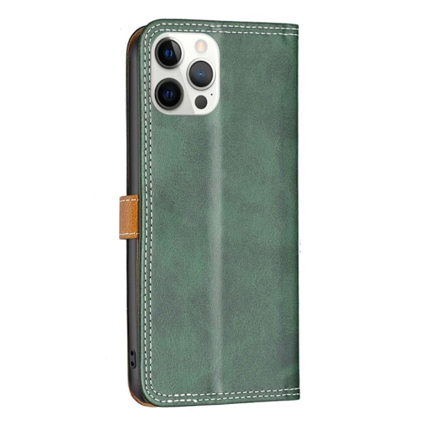 BINFEN tvåfärgat läder iPhone 12 Pro Max fodral - Grön Grön