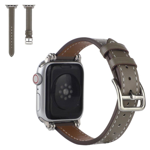 Apple Watch 42mm - 44mm enkel læderurrem med perledekoration - G Silver grey