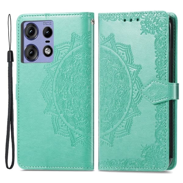 Mandala Motorola Edge 50 Pro nahkakotelo - Vihreä Green