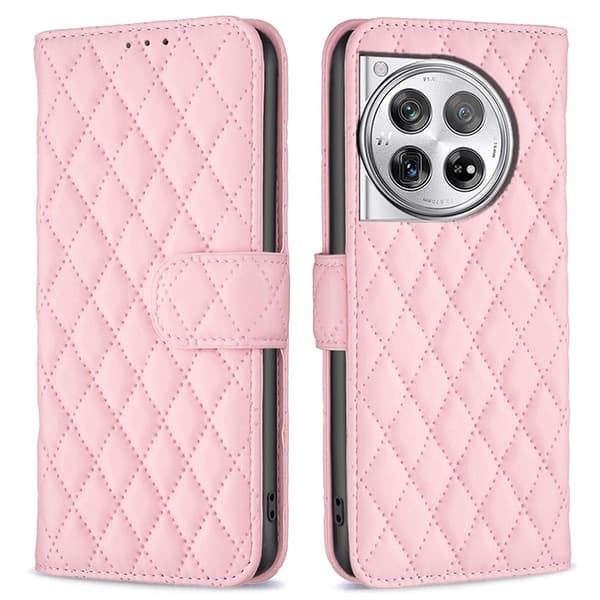 Rhombus mat OnePlus 12 flip etui - Lyserød Pink