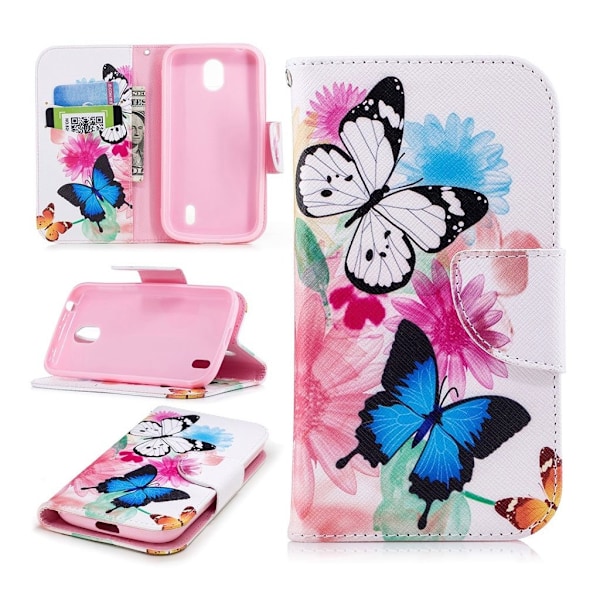 Nokia 1 kuvioitu nahkainen flip suojakotelo - Perhoset ja Kukat Multicolor