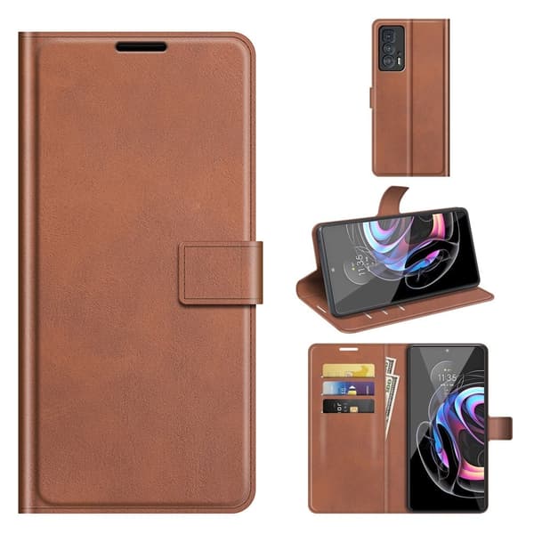Wallet-style Læder Etui til Motorola Edge 20 Pro - Lysebrun Brown